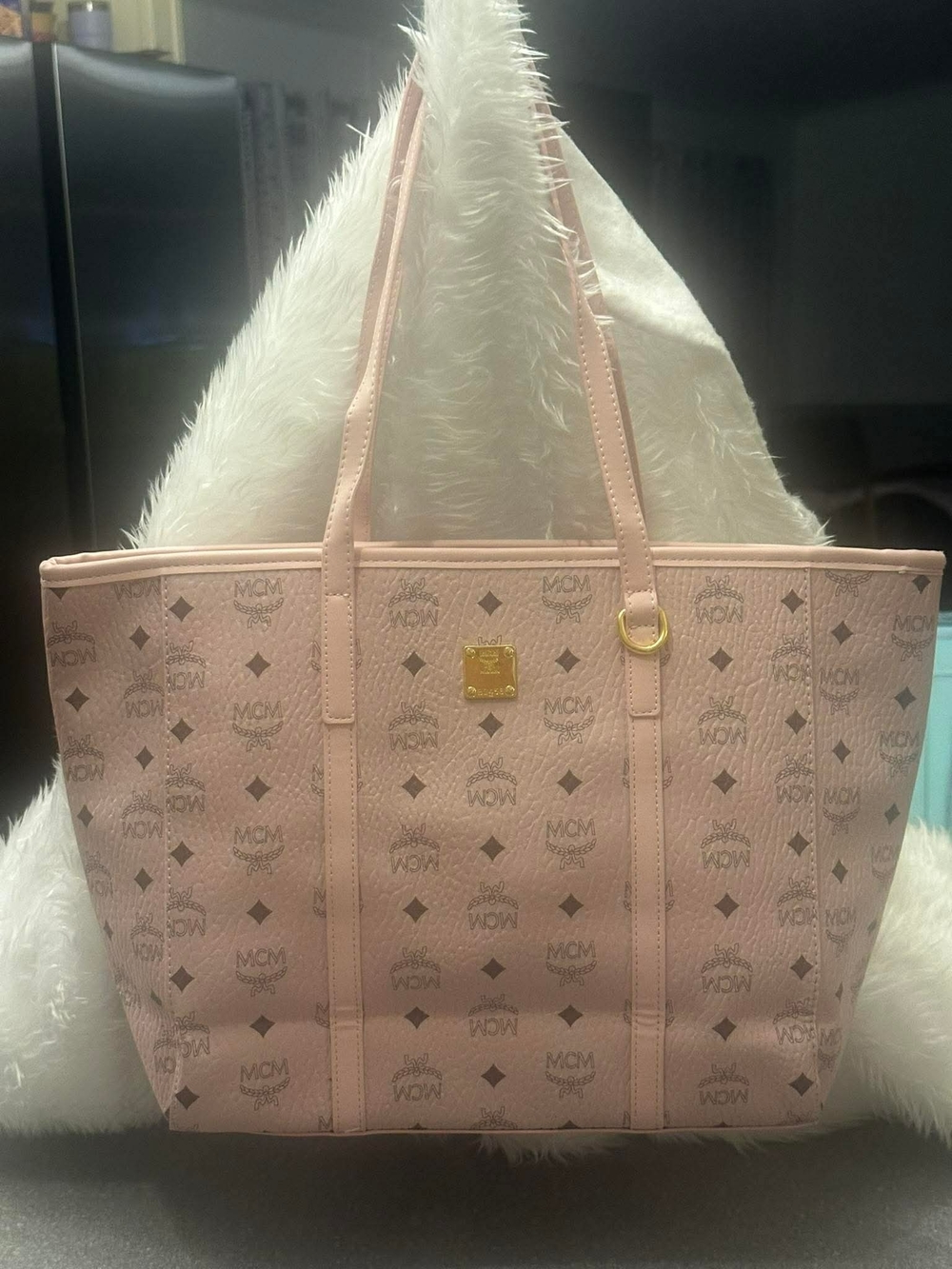 Pink Visetos Monogram Tote with Gold Hardware